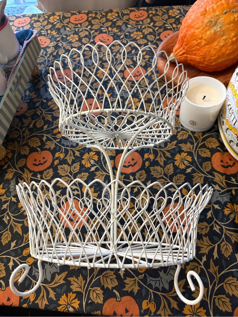 Two-Tier White Wire Display Stand - Home Accents